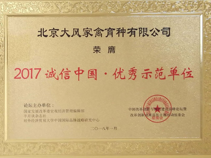 2017年誠信中國優(yōu)秀示范單位